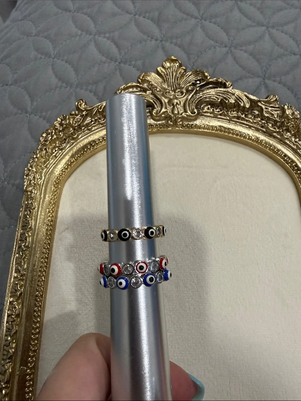 Evil Eye Stackable Rings in Black, Red, White & Blue - Women's Fashion Ring Set